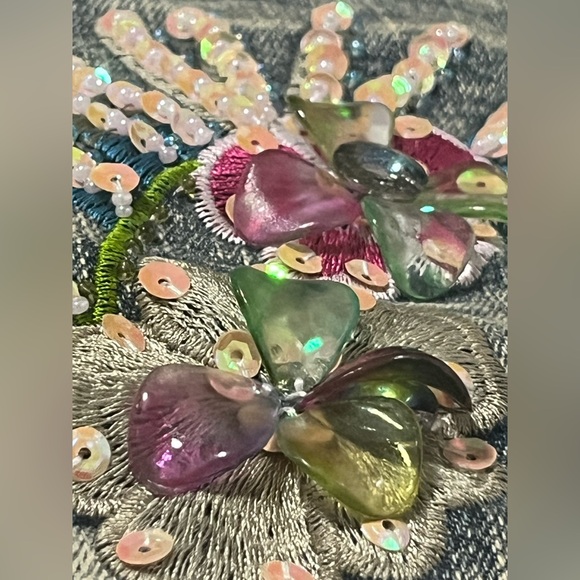 Leo Roma Italy vintage sequin beaded stone washed Capri flared denim jeans New - Picture 2 of 10